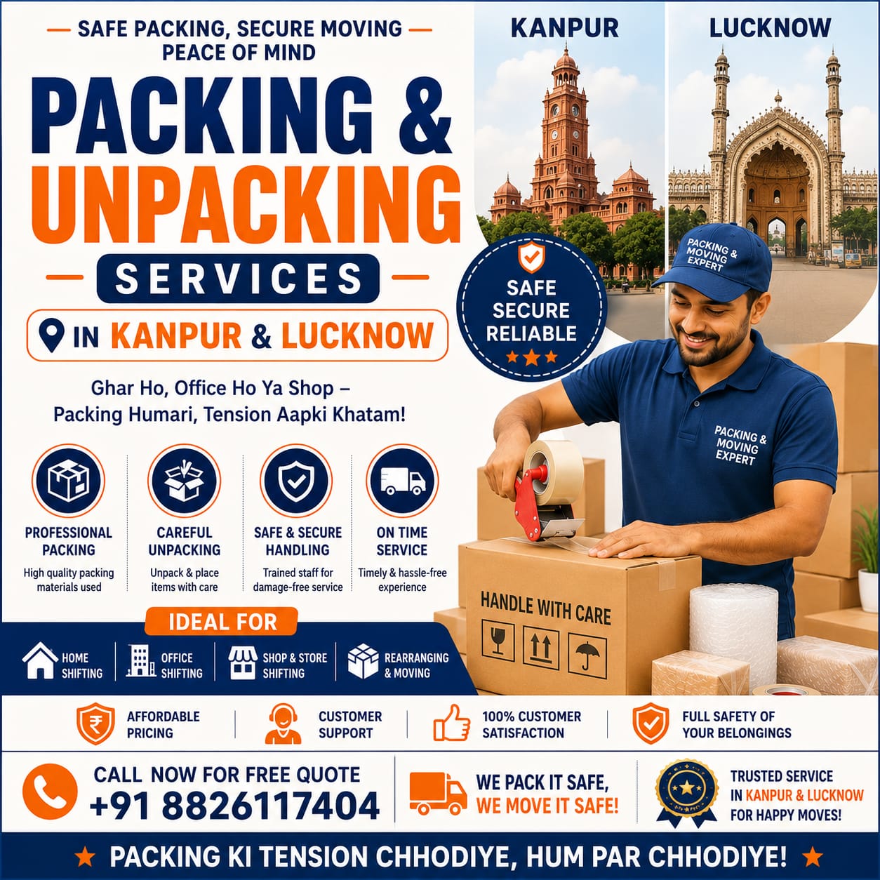 Packing and unpacking services in Kanpur and Lucknow by TAKGroup Packers and Movers